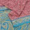 Sanskriti Vintage Sarees Pink/Blue 100% Pure Silk Printed Sari 5yd Craft Sustainable Fabric