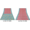Sanskriti Vintage Sarees Pink/Blue 100% Pure Silk Printed Sari 5yd Craft Sustainable Fabric