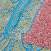 Sanskriti Vintage Sarees Pink/Blue 100% Pure Silk Printed Sari 5yd Craft Sustainable Fabric