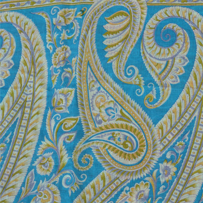 Sanskriti Vintage Sarees Pink/Blue 100% Pure Silk Printed Sari 5yd Craft Sustainable Fabric