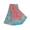 Sanskriti Vintage Sarees Pink/Blue 100% Pure Silk Printed Sari 5yd Craft Sustainable Fabric