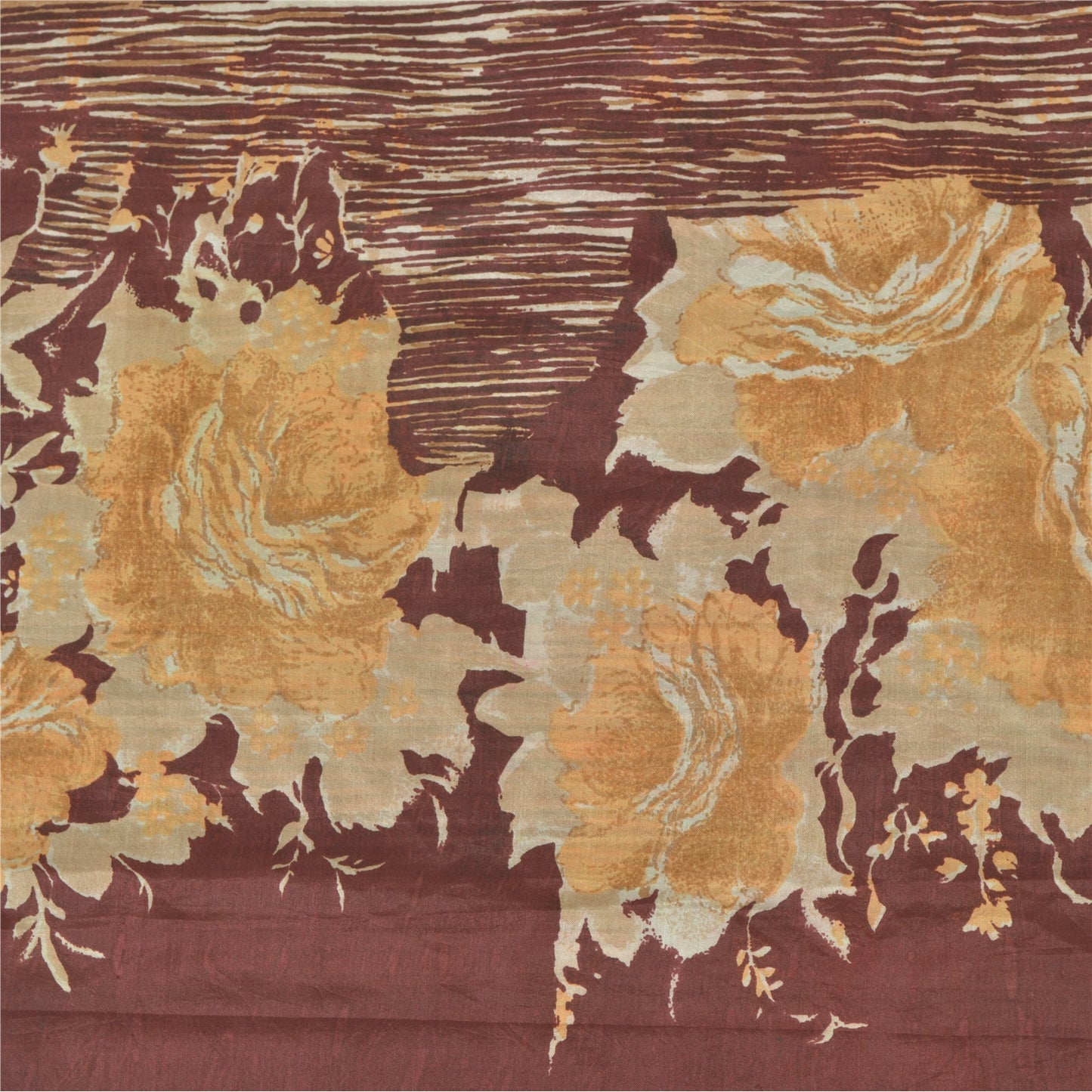 Sanskriti Vintage Sarees Brown Indian Pure Silk Printed Sari 5yd Craft Sustainable Fabric