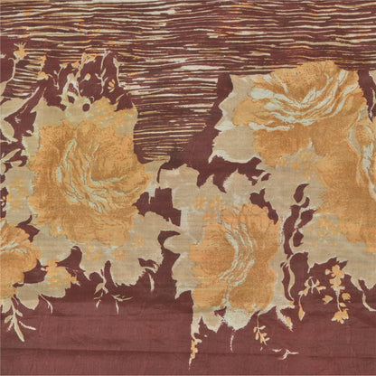 Sanskriti Vintage Sarees Brown Indian Pure Silk Printed Sari 5yd Craft Sustainable Fabric