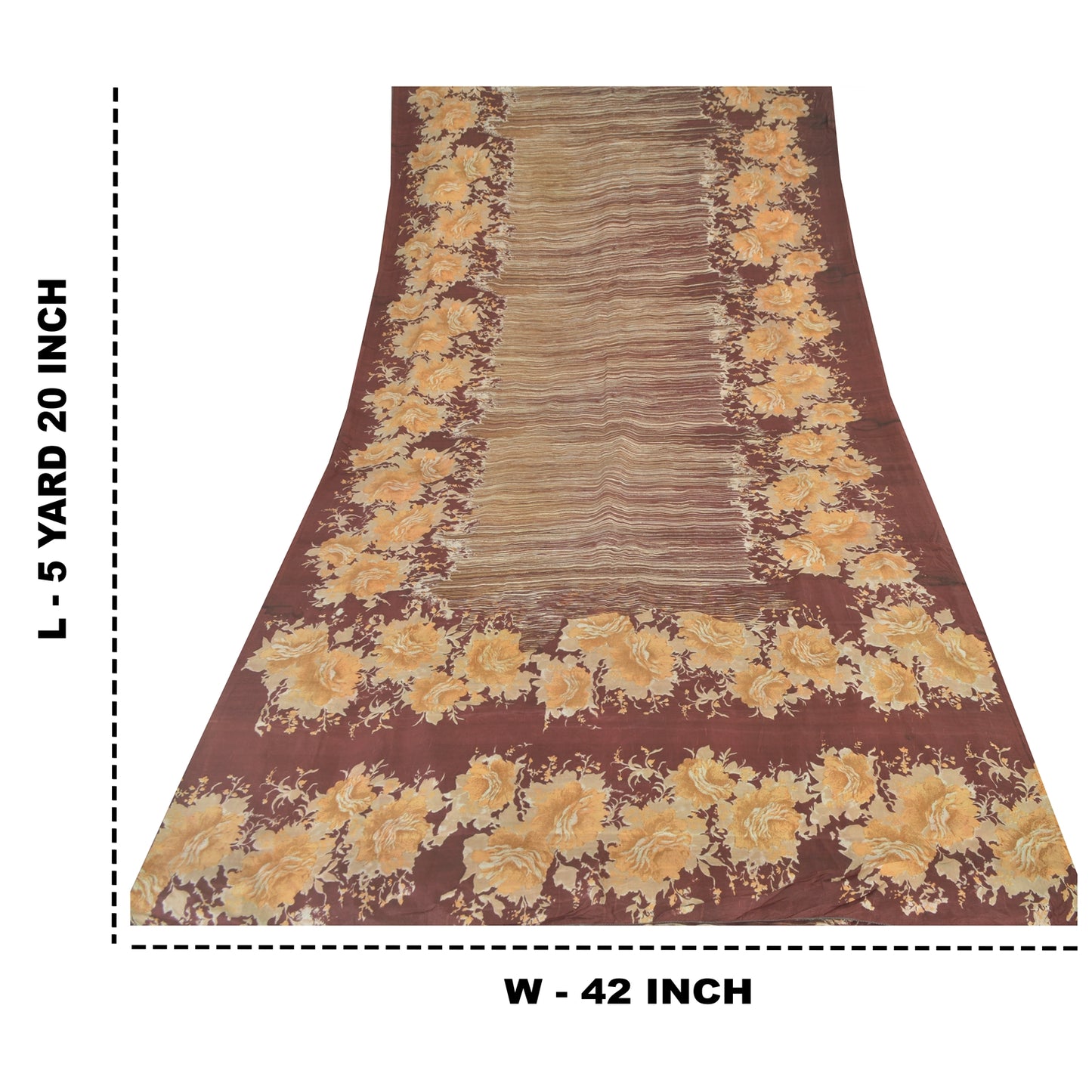 Sanskriti Vintage Sarees Brown Indian Pure Silk Printed Sari 5yd Craft Sustainable Fabric