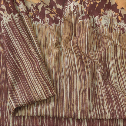 Sanskriti Vintage Sarees Brown Indian Pure Silk Printed Sari 5yd Craft Sustainable Fabric