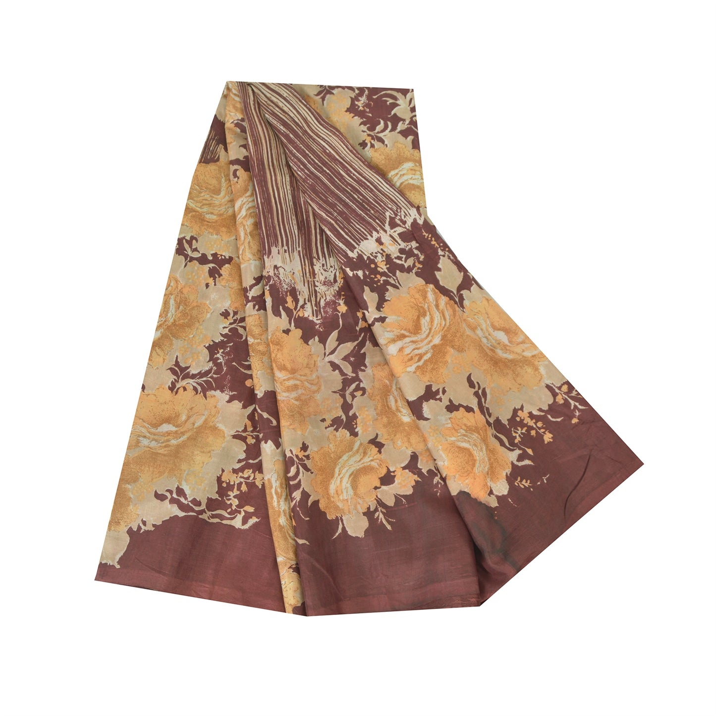 Sanskriti Vintage Sarees Brown Indian Pure Silk Printed Sari 5yd Craft Sustainable Fabric