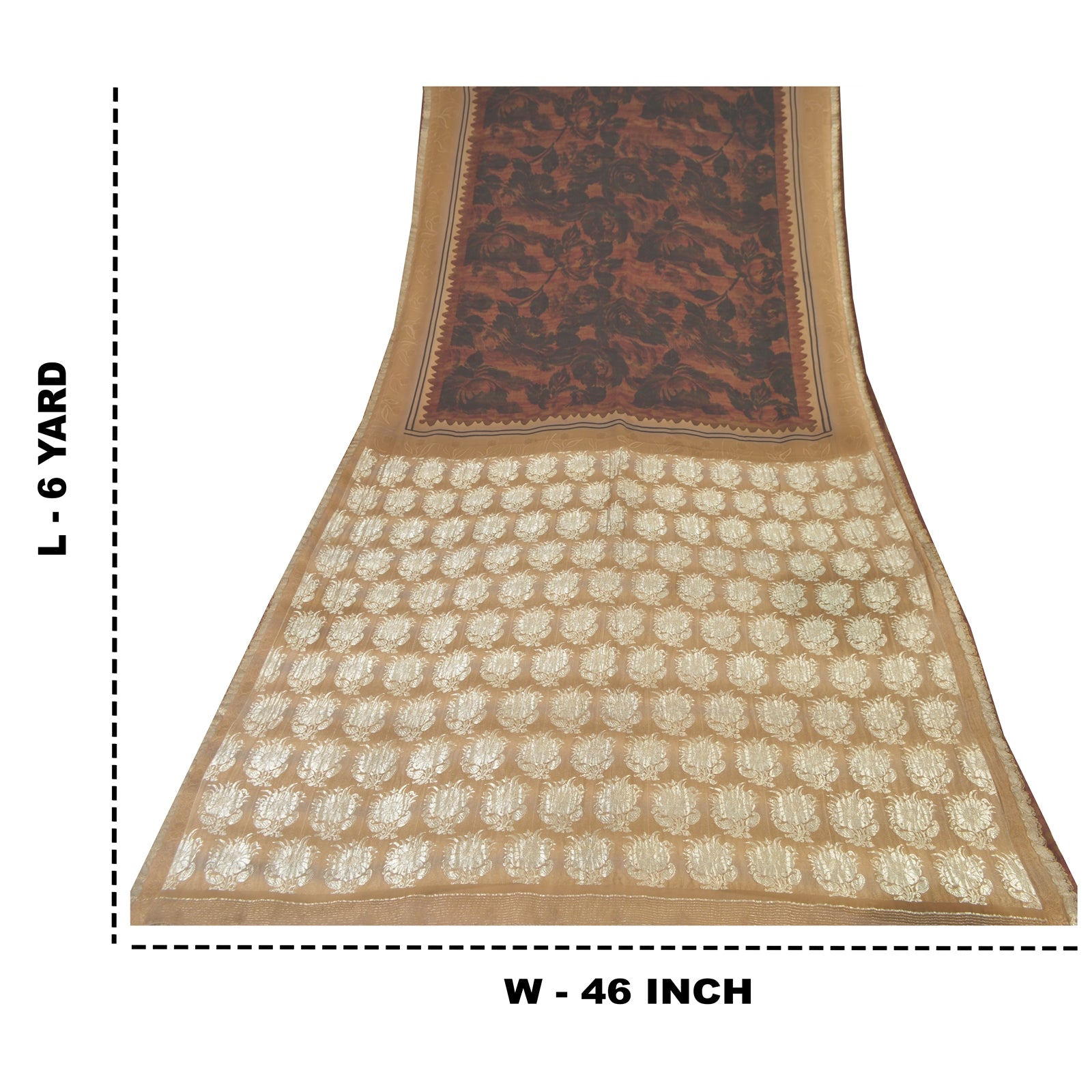 Sanskriti Vintage Sarees Red/Black Blend Chiffon Print Woven Sari 6yd Sustainable Fabric