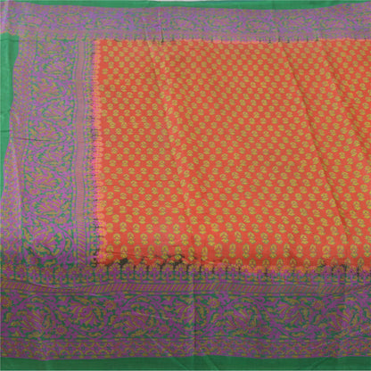 Sanskriti Vintage Sarees Indian Orange Pure Silk Printed Sari 5yd Craft Sustainable Fabric