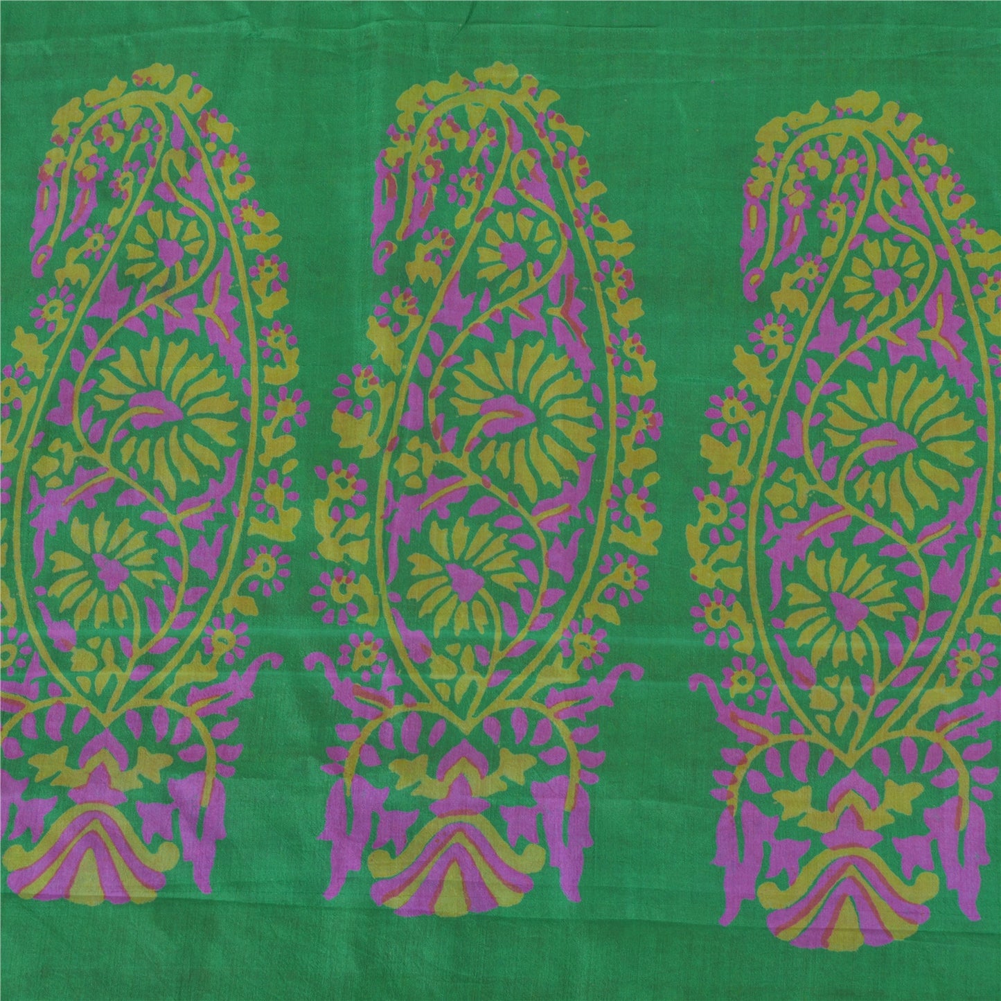 Sanskriti Vintage Sarees Indian Orange Pure Silk Printed Sari 5yd Craft Sustainable Fabric