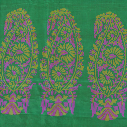 Sanskriti Vintage Sarees Indian Orange Pure Silk Printed Sari 5yd Craft Sustainable Fabric