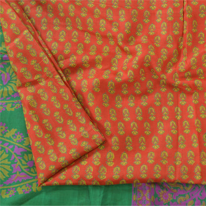 Sanskriti Vintage Sarees Indian Orange Pure Silk Printed Sari 5yd Craft Sustainable Fabric