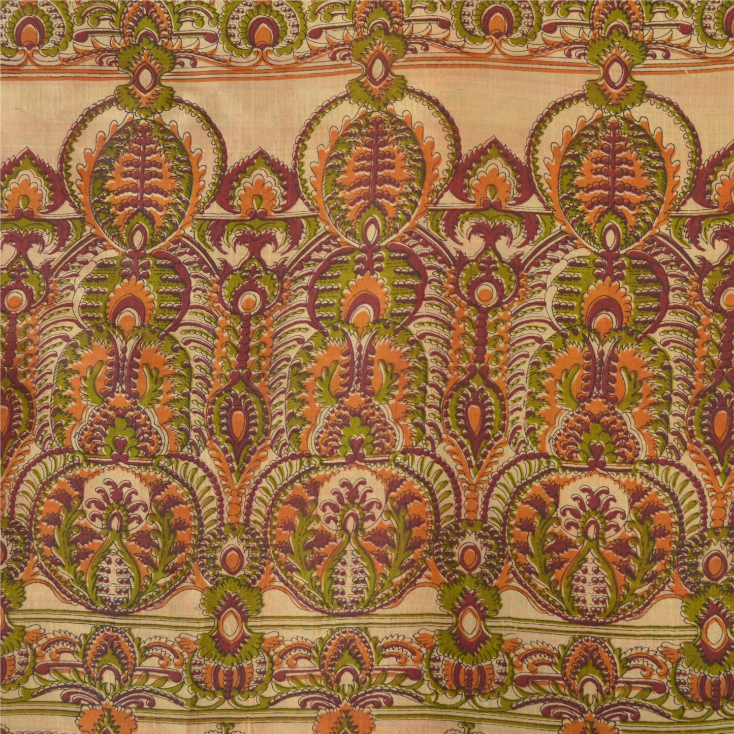 Sanskriti Vintage Sarees Indian Orange Pure Silk Printed Sari 5yd Craft Sustainable Fabric