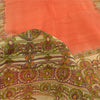 Sanskriti Vintage Sarees Indian Orange Pure Silk Printed Sari 5yd Craft Sustainable Fabric