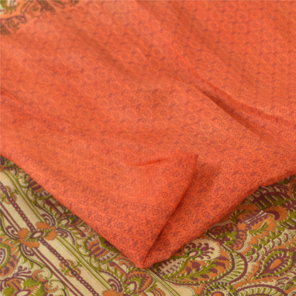 Sanskriti Vintage Sarees Indian Orange Pure Silk Printed Sari 5yd Craft Sustainable Fabric
