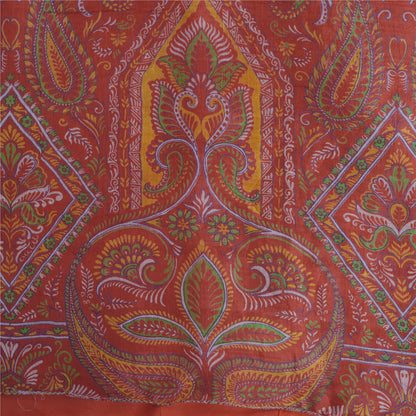 Sanskriti Vintage Sarees Dark Red 100% Pure Silk Printed Sari 6yd Craft Sustainable Fabric