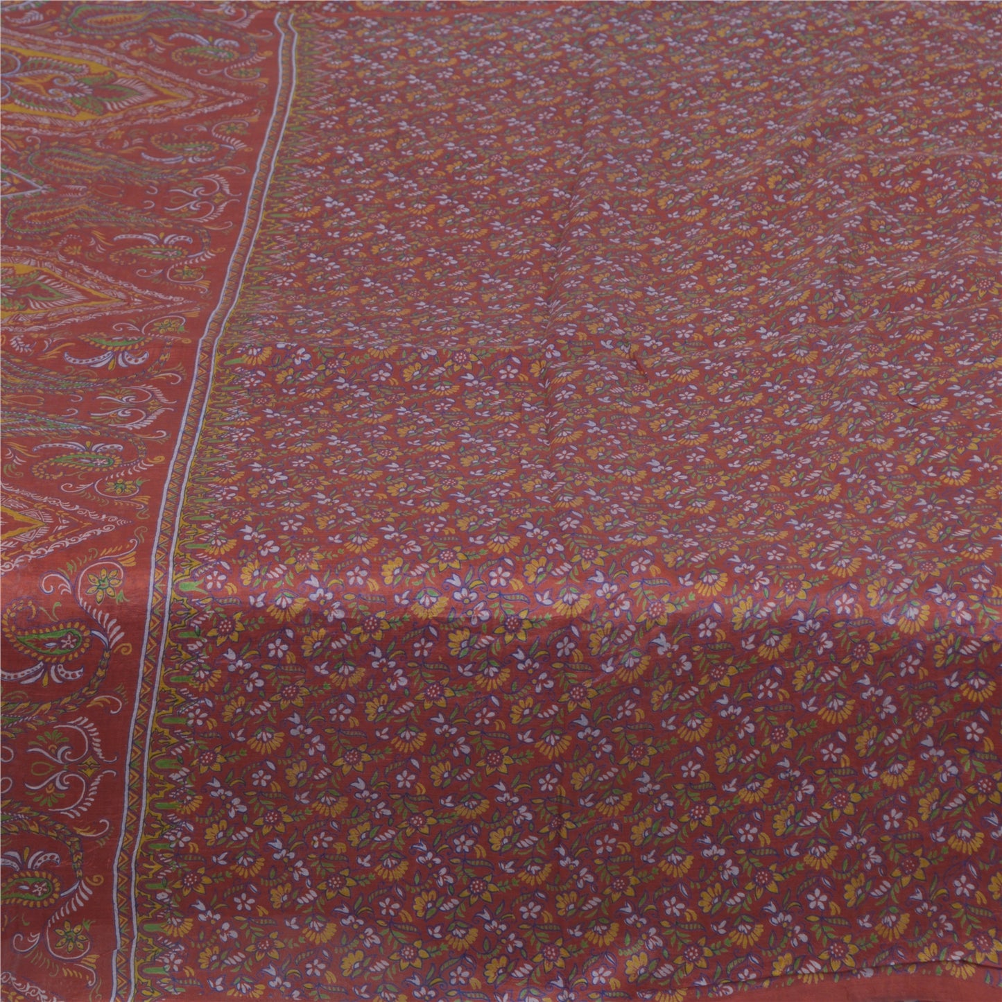 Sanskriti Vintage Sarees Dark Red 100% Pure Silk Printed Sari 6yd Craft Sustainable Fabric