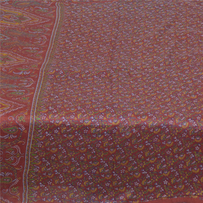 Sanskriti Vintage Sarees Dark Red 100% Pure Silk Printed Sari 6yd Craft Sustainable Fabric