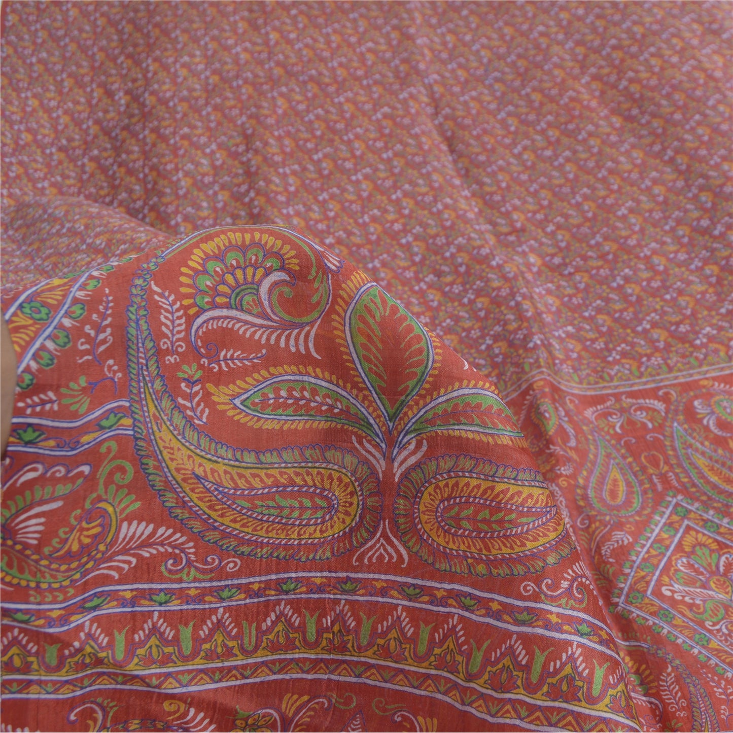 Sanskriti Vintage Sarees Dark Red 100% Pure Silk Printed Sari 6yd Craft Sustainable Fabric