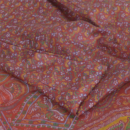 Sanskriti Vintage Sarees Dark Red 100% Pure Silk Printed Sari 6yd Craft Sustainable Fabric