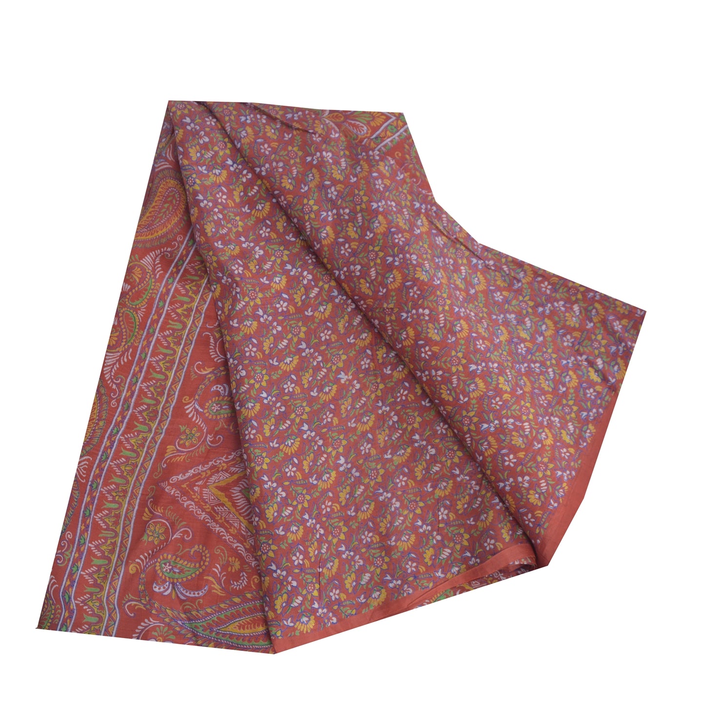 Sanskriti Vintage Sarees Dark Red 100% Pure Silk Printed Sari 6yd Craft Sustainable Fabric