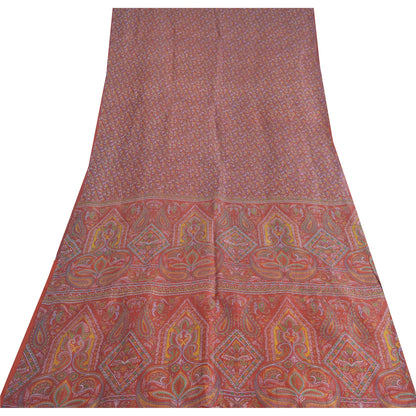 Sanskriti Vintage Sarees Dark Red 100% Pure Silk Printed Sari 6yd Craft Sustainable Fabric