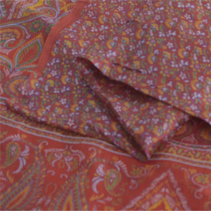 Sanskriti Vintage Sarees Dark Red 100% Pure Silk Printed Sari 6yd Craft Sustainable Fabric