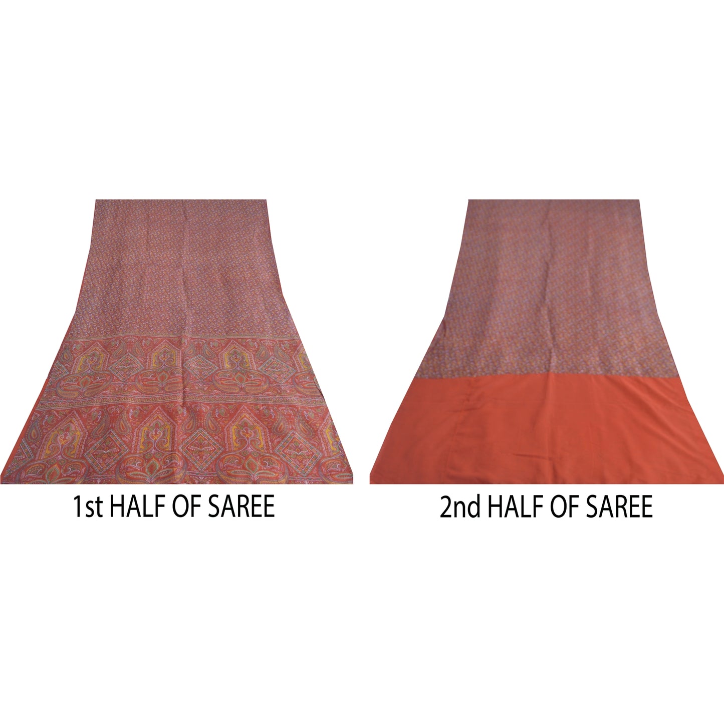 Sanskriti Vintage Sarees Dark Red 100% Pure Silk Printed Sari 6yd Craft Sustainable Fabric