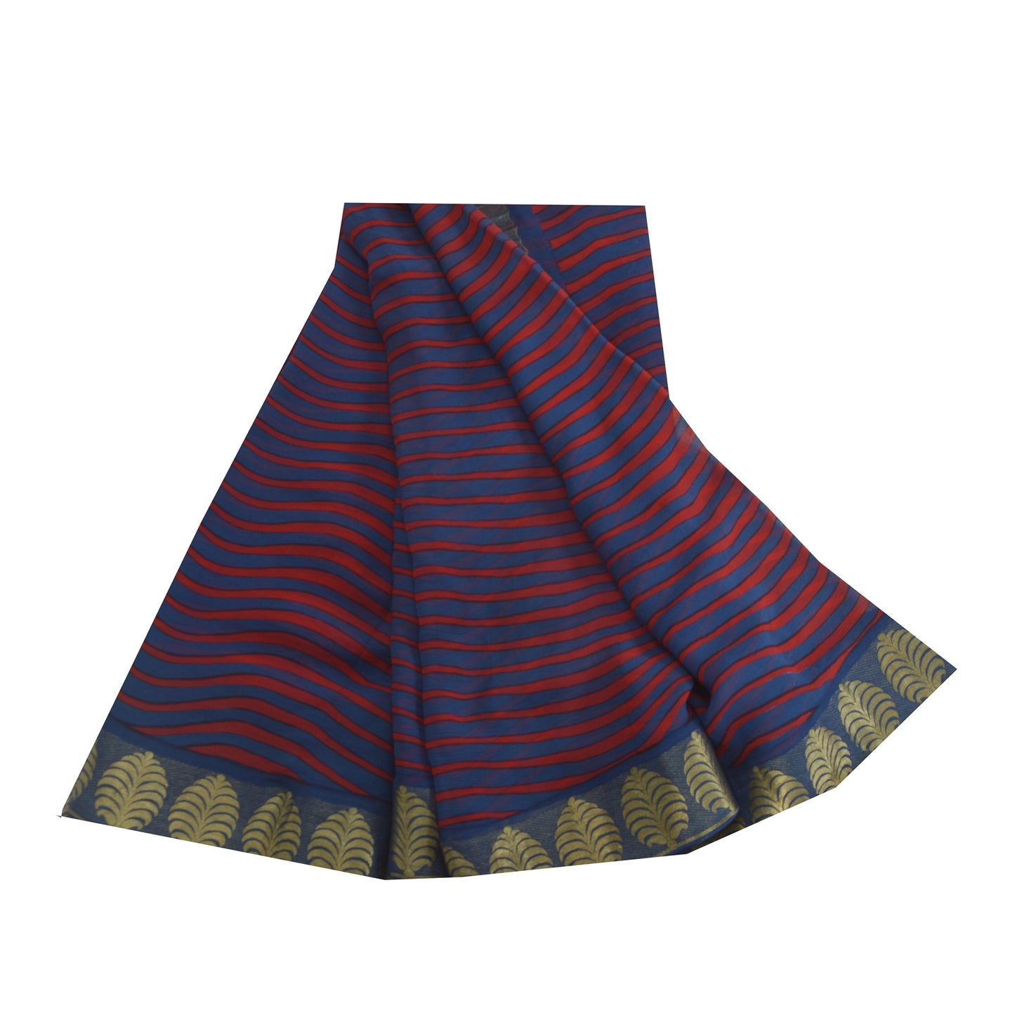 Sanskriti Vintage Sarees Blue/Red Blend Chiffon Printed Woven Sari 5yd Sustainable Fabric