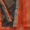 Sanskriti Vintage Sarees Black/Orange Pure Silk Printed Sari 5yd Craft Sustainable Fabric