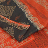 Sanskriti Vintage Sarees Black/Orange Pure Silk Printed Sari 5yd Craft Sustainable Fabric