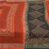 Sanskriti Vintage Sarees Black/Orange Pure Silk Printed Sari 5yd Craft Sustainable Fabric