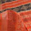 Sanskriti Vintage Sarees Black/Orange Pure Silk Printed Sari 5yd Craft Sustainable Fabric