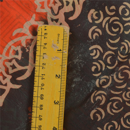 Sanskriti Vintage Sarees Black/Orange Pure Silk Printed Sari 5yd Craft Sustainable Fabric