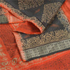 Sanskriti Vintage Sarees Black/Orange Pure Silk Printed Sari 5yd Craft Sustainable Fabric
