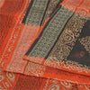 Sanskriti Vintage Sarees Black/Orange Pure Silk Printed Sari 5yd Craft Sustainable Fabric
