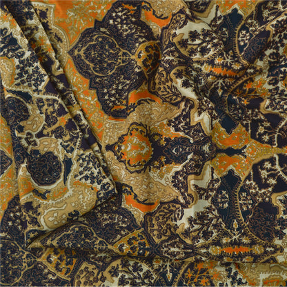 Sanskriti Vintage Sarees Indian Yellow Pure Silk Printed Sari 5yd Craft Sustainable Fabric