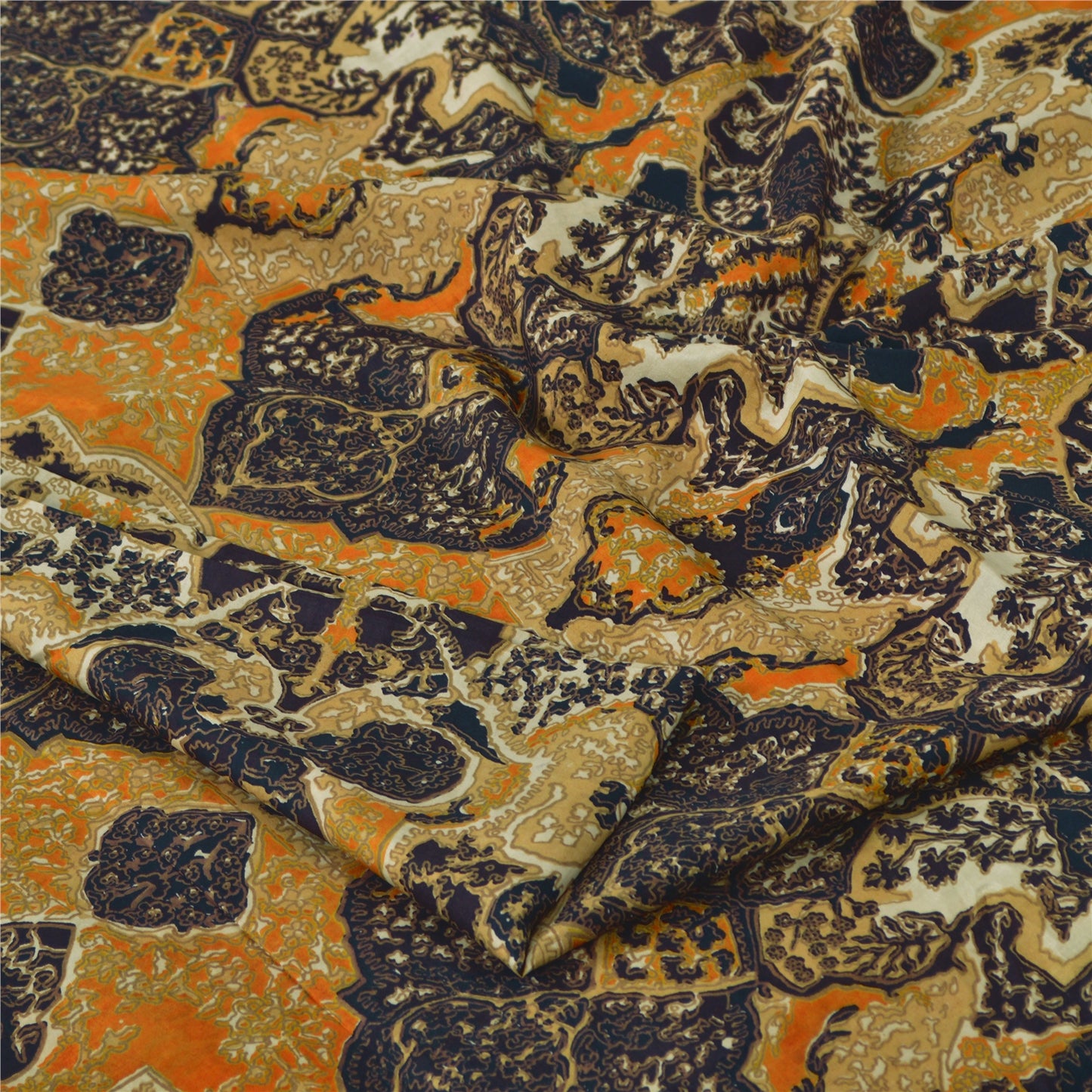 Sanskriti Vintage Sarees Indian Yellow Pure Silk Printed Sari 5yd Craft Sustainable Fabric