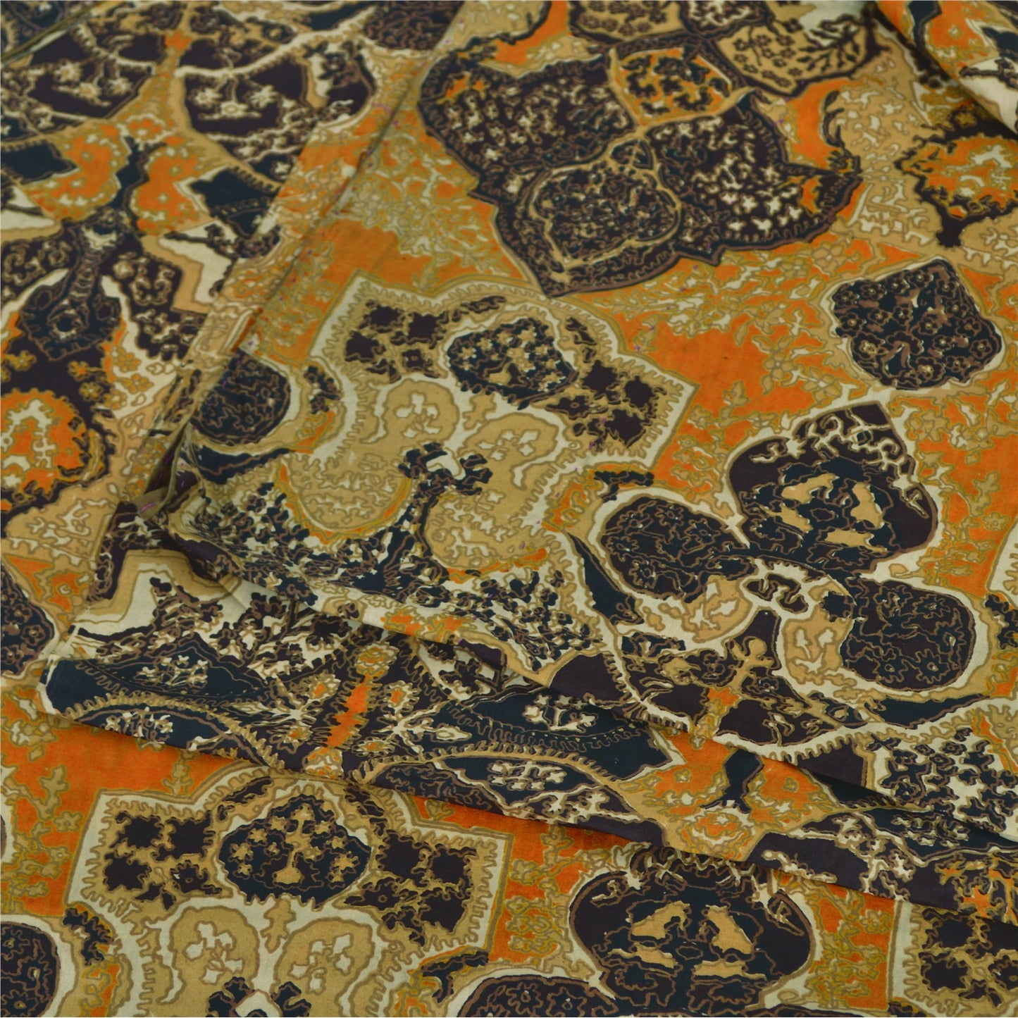 Sanskriti Vintage Sarees Indian Yellow Pure Silk Printed Sari 5yd Craft Sustainable Fabric