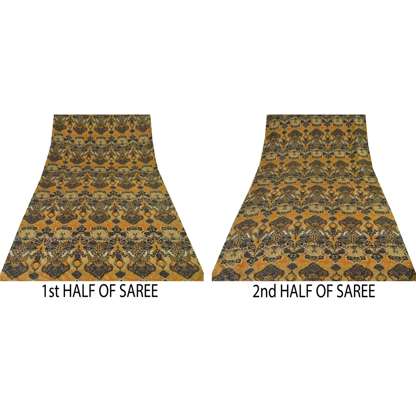 Sanskriti Vintage Sarees Indian Yellow Pure Silk Printed Sari 5yd Craft Sustainable Fabric