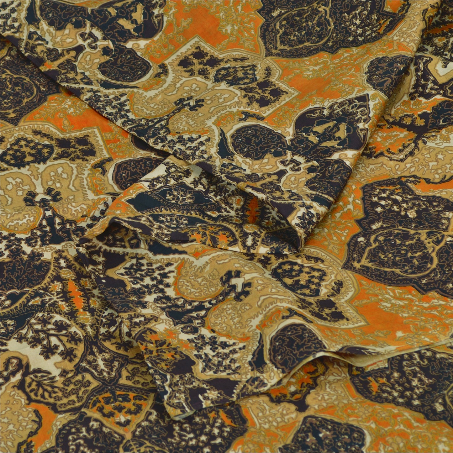 Sanskriti Vintage Sarees Indian Yellow Pure Silk Printed Sari 5yd Craft Sustainable Fabric