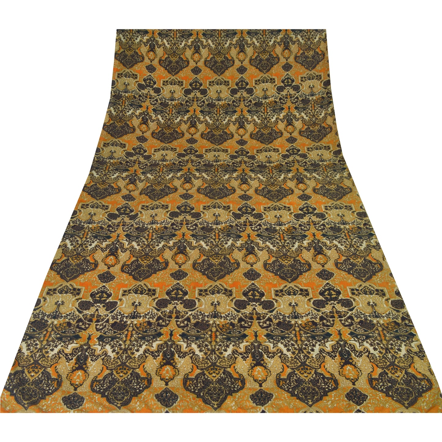 Sanskriti Vintage Sarees Indian Yellow Pure Silk Printed Sari 5yd Craft Sustainable Fabric