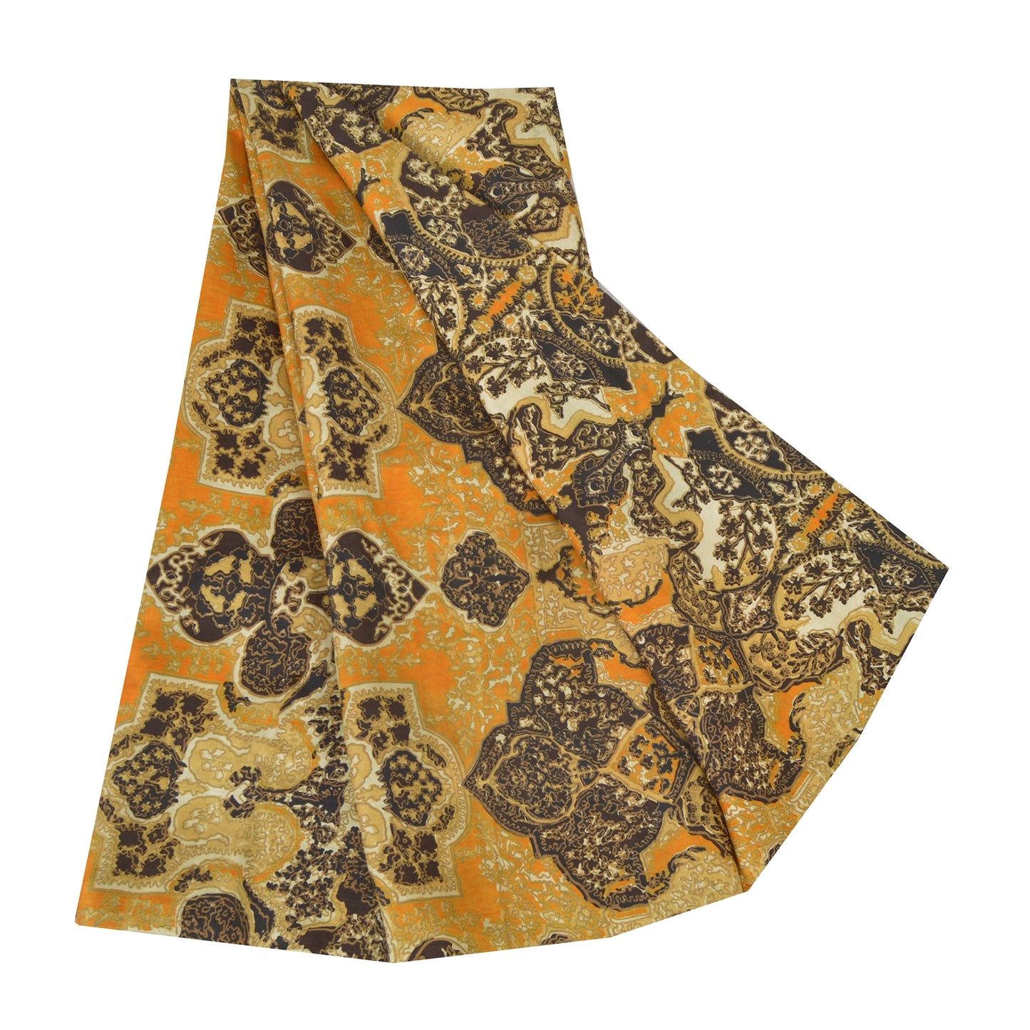 Sanskriti Vintage Sarees Indian Yellow Pure Silk Printed Sari 5yd Craft Sustainable Fabric