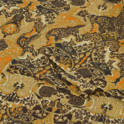 Sanskriti Vintage Sarees Indian Yellow Pure Silk Printed Sari 5yd Craft Sustainable Fabric