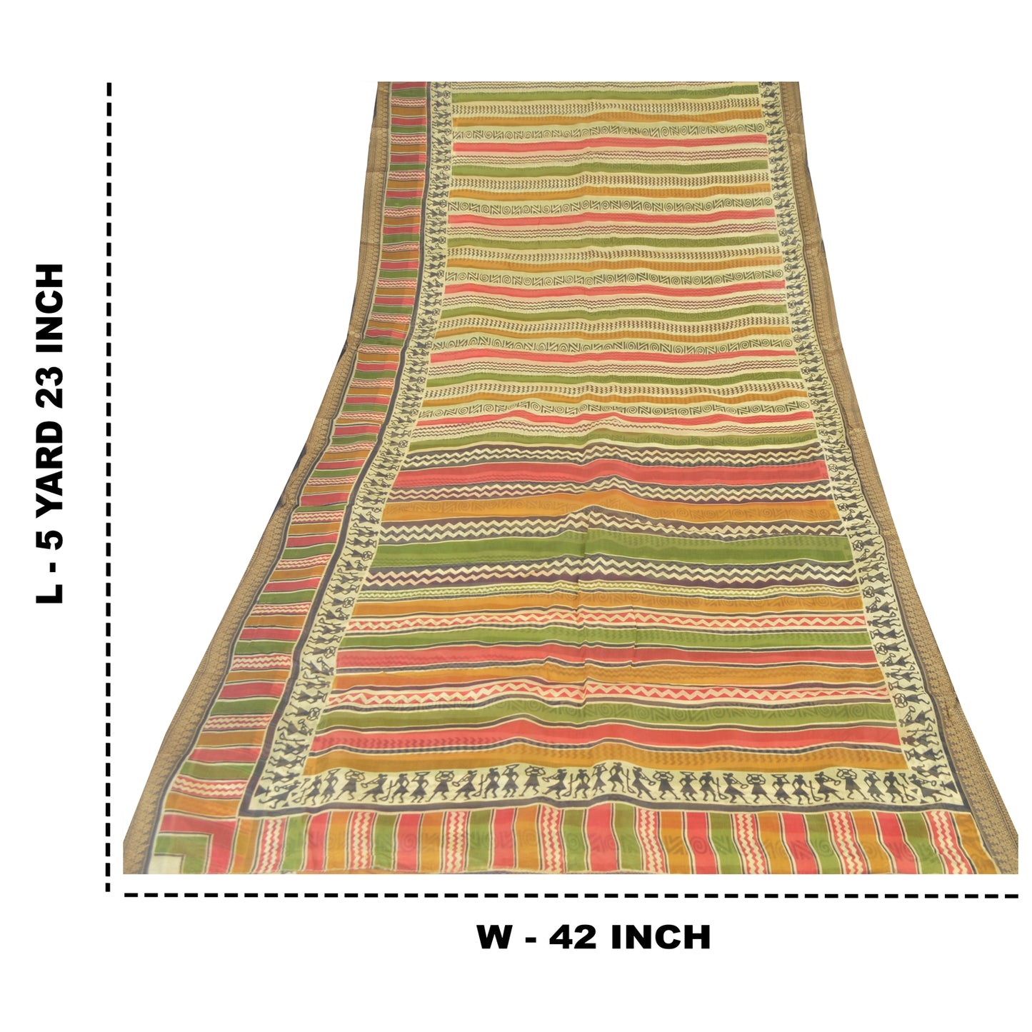Sanskriti Vintage Sarees Multi Warli Art Pure Silk Printed Sari 5yd Craft Sustainable Fabric