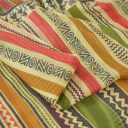 Sanskriti Vintage Sarees Multi Warli Art Pure Silk Printed Sari 5yd Craft Sustainable Fabric