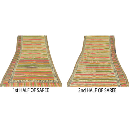 Sanskriti Vintage Sarees Multi Warli Art Pure Silk Printed Sari 5yd Craft Sustainable Fabric