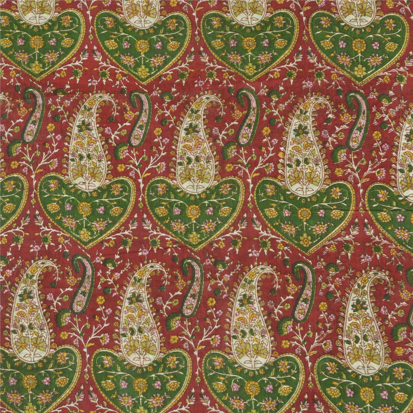 Sanskriti Vintage Sarees Green/Red Indian Pure Silk Print Sari 5yd Craft Sustainable Fabric