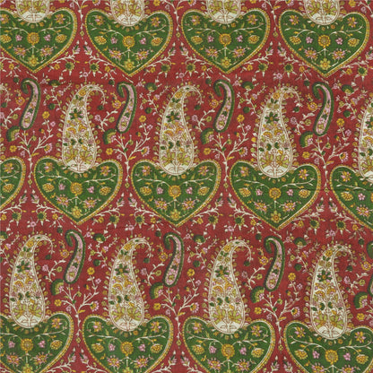 Sanskriti Vintage Sarees Green/Red Indian Pure Silk Print Sari 5yd Craft Sustainable Fabric