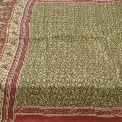 Sanskriti Vintage Sarees Green/Red Indian Pure Silk Print Sari 5yd Craft Sustainable Fabric