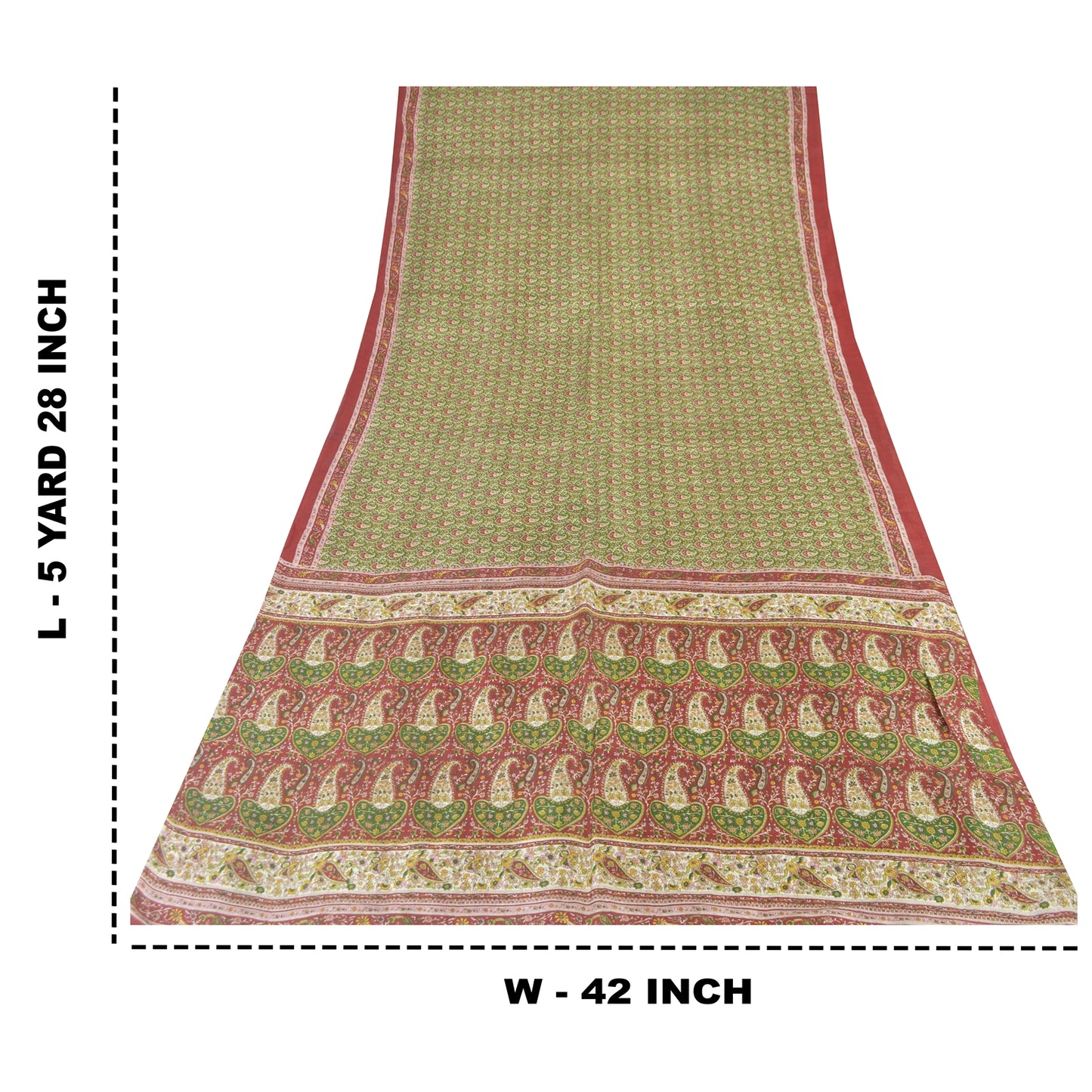 Sanskriti Vintage Sarees Green/Red Indian Pure Silk Print Sari 5yd Craft Sustainable Fabric